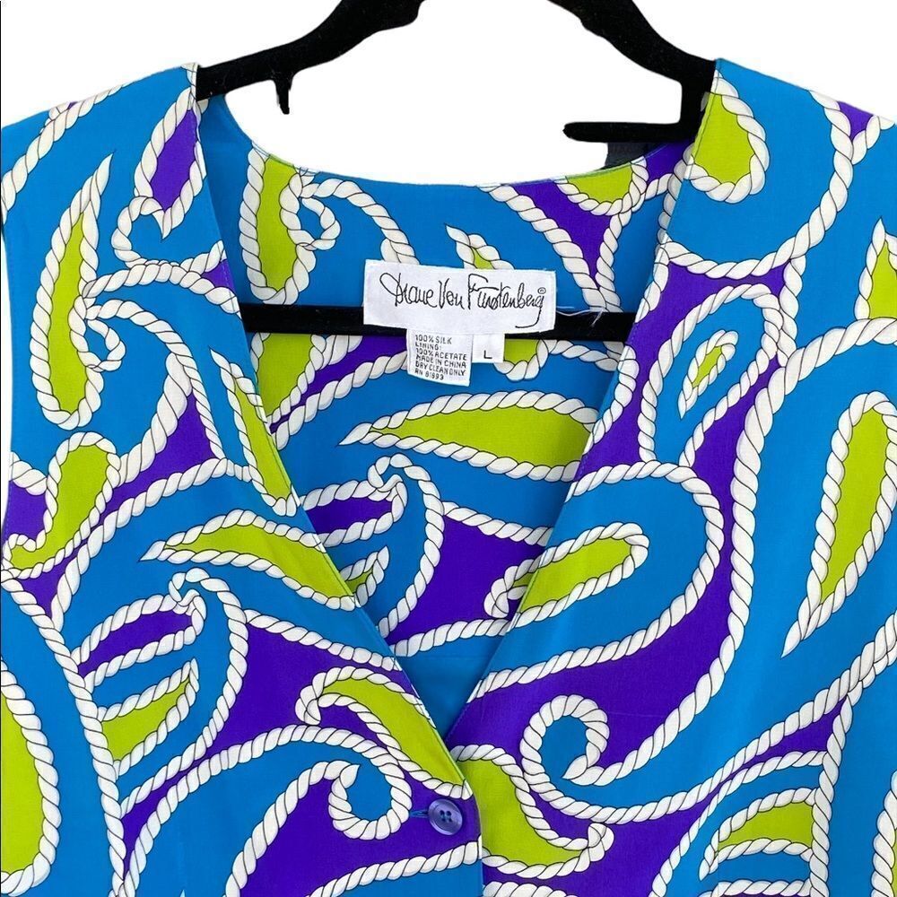 DVF Diane Von Fustenberg Wm’s Sz Lrg Silk Nautical Rope Vibrant Colored Vest - Picture 2 of 6